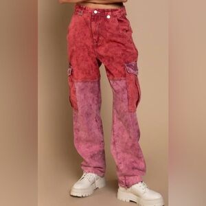 NWOT POL Baggy Cargo Jeans, Red, M
